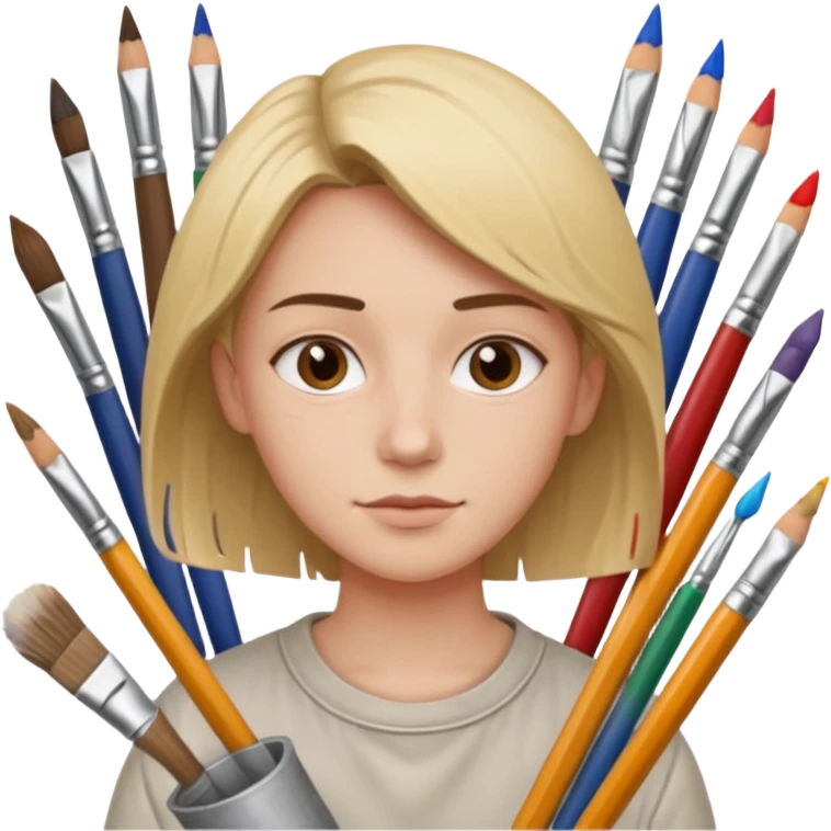 person surrounded by creative tools emoji