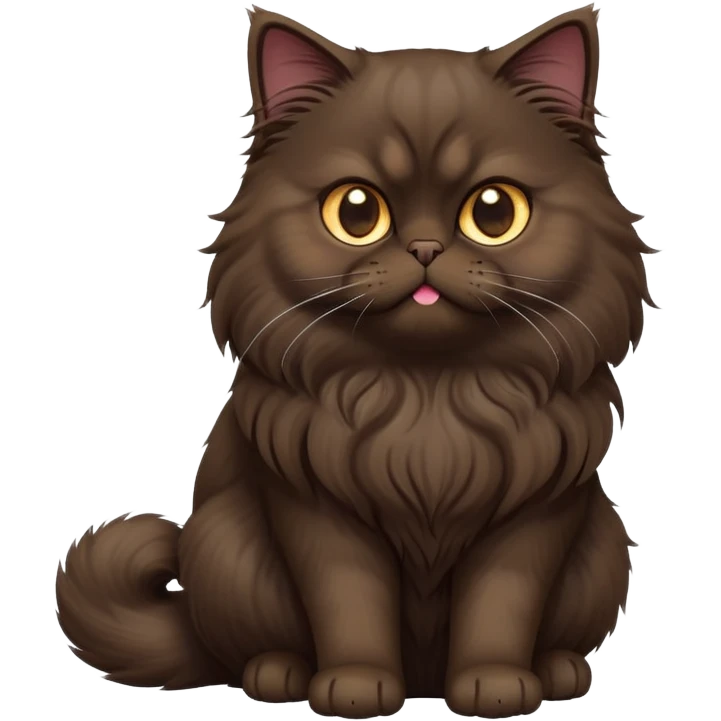 cinematic-[dark brown persian cat]-realistic-full-body-sitting-emoji,-tail-curled-playfully-around-its-paws,-head-tilted-dramatically,-fluffy-[dark brown]-fur,-simplified-yet-realistic-focused-features,-highly-detailed,-glowing-with-an-almost-sarcastic-glow emoji