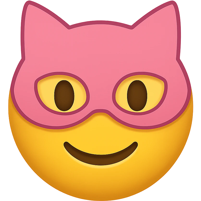 yellow face with pink cat mask emoji, digital illustration emoji