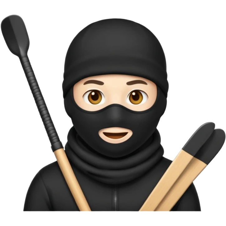 Create an emoji wearing a black ski mask not a creepy big smile though and no need for spoons emoji