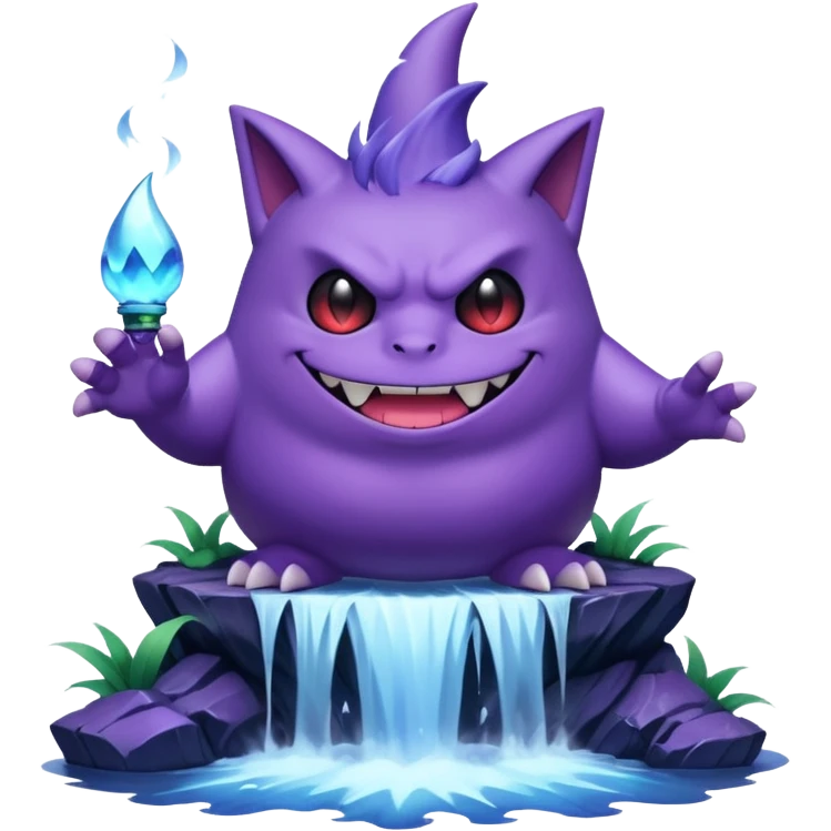 gengar from pokemon on a huge waterfall using poison magic emoji