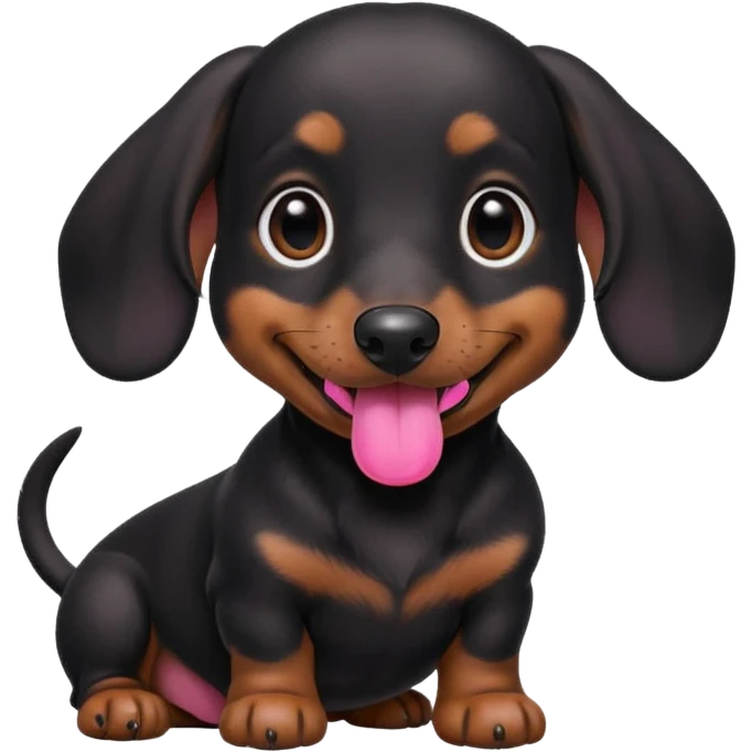 Black miniature Daschund puppy looking happy emoji