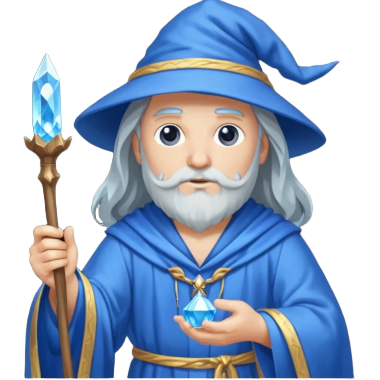 Wizard in blue robe with crystal-topped staff emoji