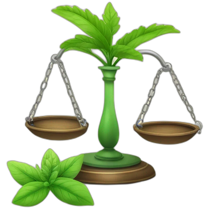 court legalize plant medicine with plant on one side to weigh and handcuffs on the other side emoji