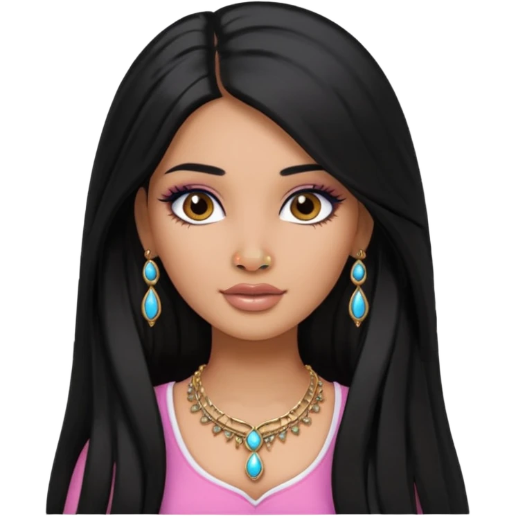 Indian Barbie with black long hair and a nose piercing  emoji