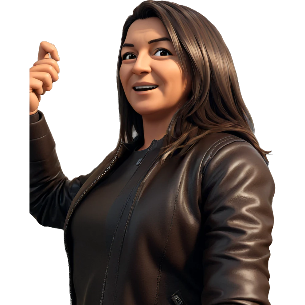 brown hair in leather jacket emoji