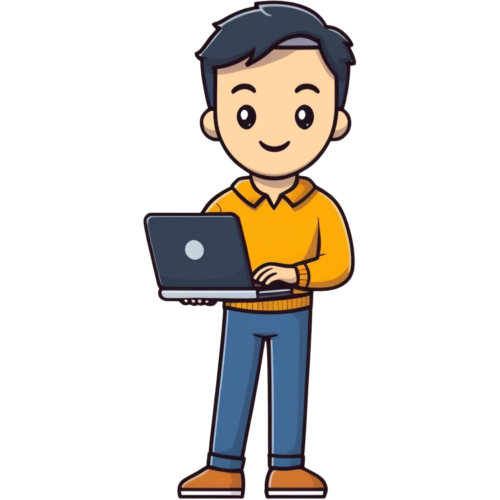 full body male teacher with attractive handsome face in casual clothes holding a laptop emoji