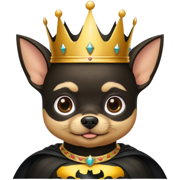 Chihuahua wearing a crown on his head and a Batman cape around his neck emoji