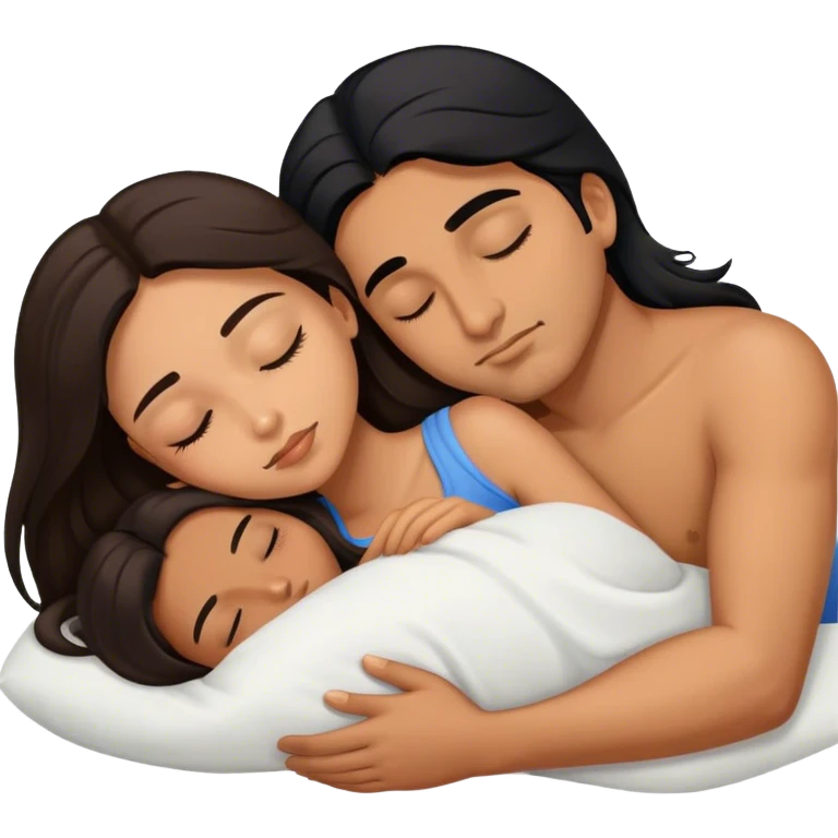 Caramel color latino Guy with long black hair sleeping with brown hair girl emoji