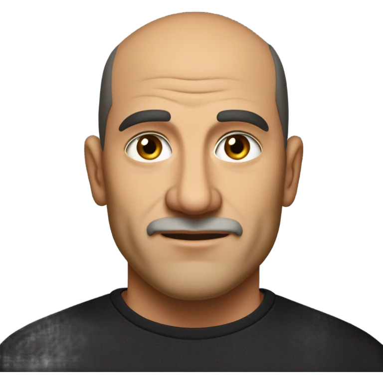 A middle-aged Italian man with olive-toned skin and a confident demeanor, sporting a buzz cut and no facial hair. He is wearing a sleek black smart shirt, casually unbuttoned at the top. emoji