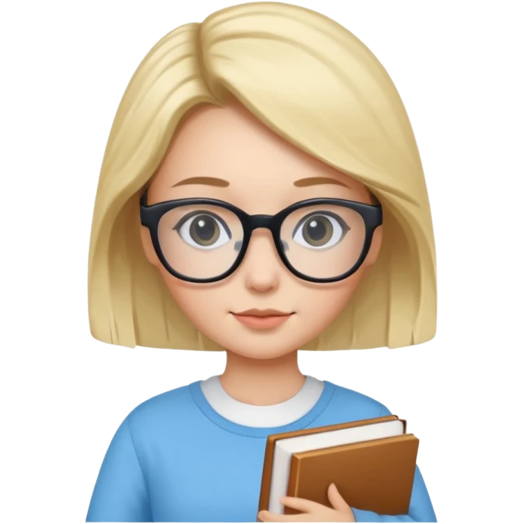 cute girl, glass, smart, Sky-blue colored clothing,
holding a book in one arm and a pen in the other hand.Holding a pen in the right hand as if teaching.Wearing black glasses, with a smart and bright-looking face. emoji