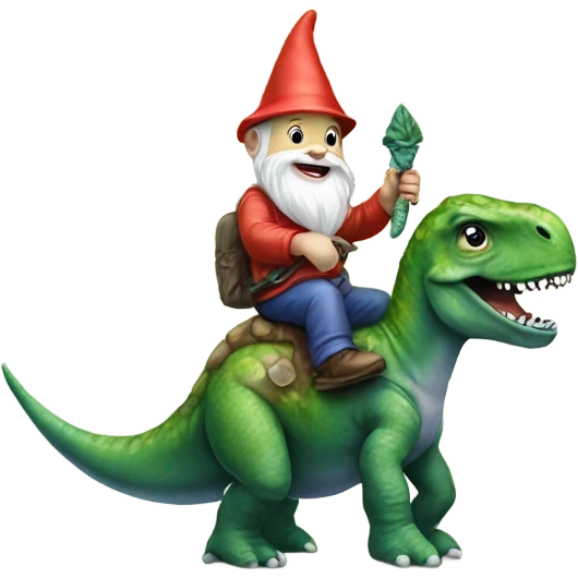 Garden gnome riding a dinosaur emoji