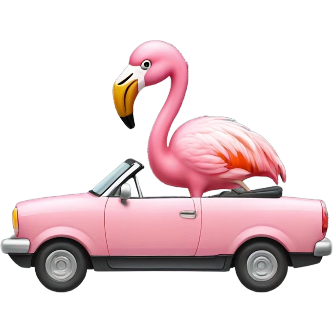 Flamingo in a convertible emoji