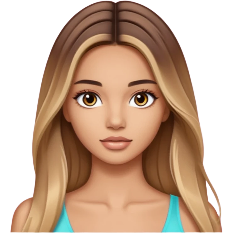 victoria’s secret model with long light brown straight balayage hair, dark eyes  emoji
