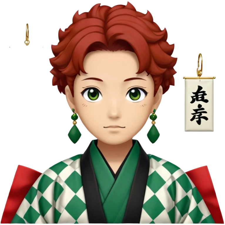 Tanjiro Kamado from Demon Slayer with black and green checkered haori and hanafuda earrings emoji