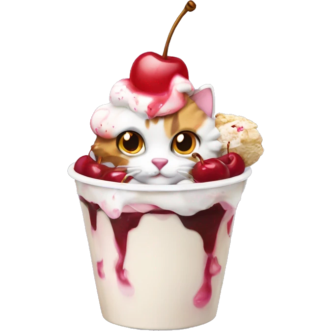 Cherry sundae with calico cat emoji