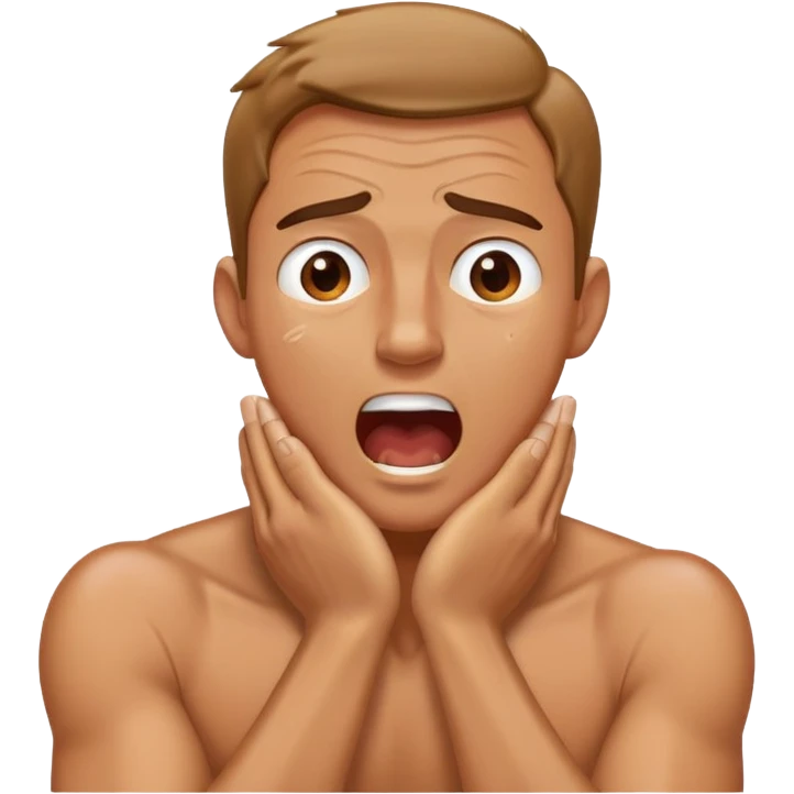 Guy with his hands crossed holding his neck yelling and sweating emoji