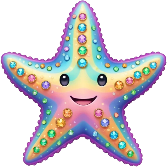 sea star, pastel rainbow, lots of shiny jewels, cheerful expression emoji