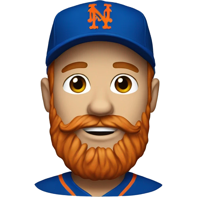 Man with red beard wearing a New York Mets hat emoji