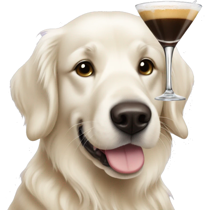White golden retriever with an espresso martini emoji
