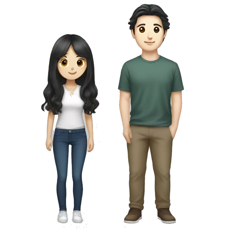 couple that is south korean girl black long hair and brown haired white guy emoji