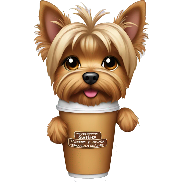 Yorkie dog with iced coffee emoji