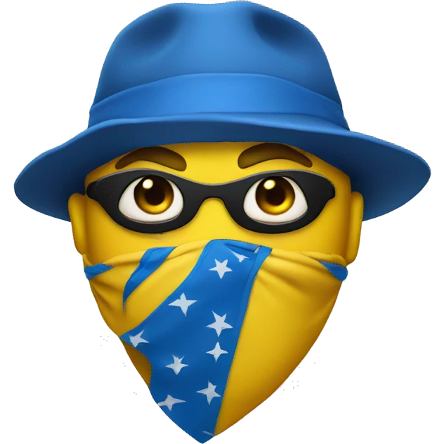  Yellow circle face Gangster with blue bandana  emoji