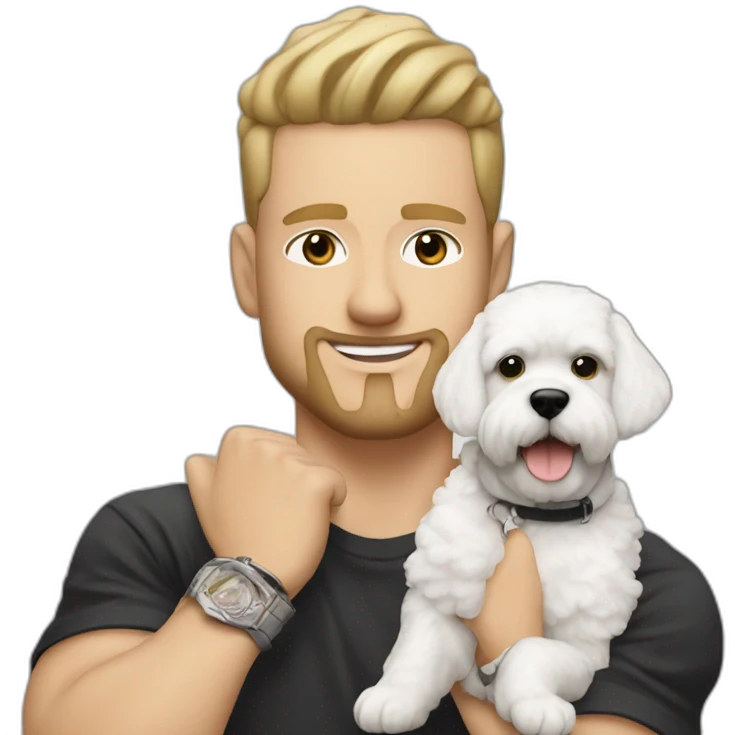 white male rapper flexing with a bichon emoji