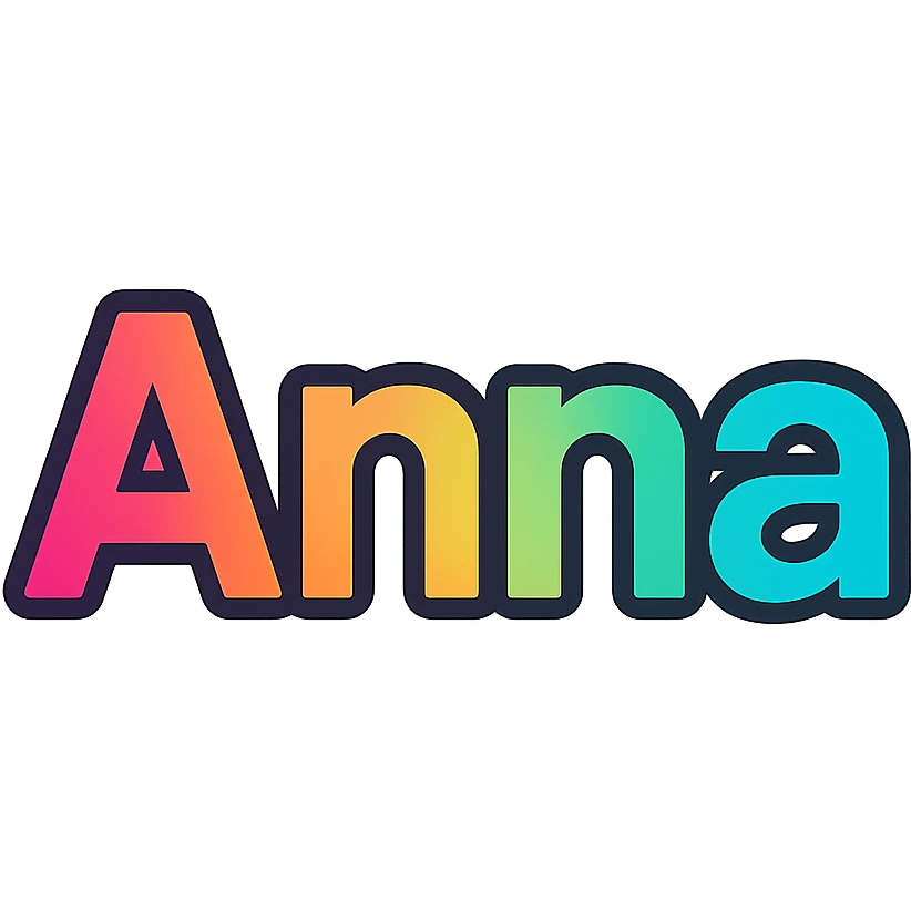 Anna name in colorful gradient modern font with dark outline, transparent background, in the style of sample images emoji