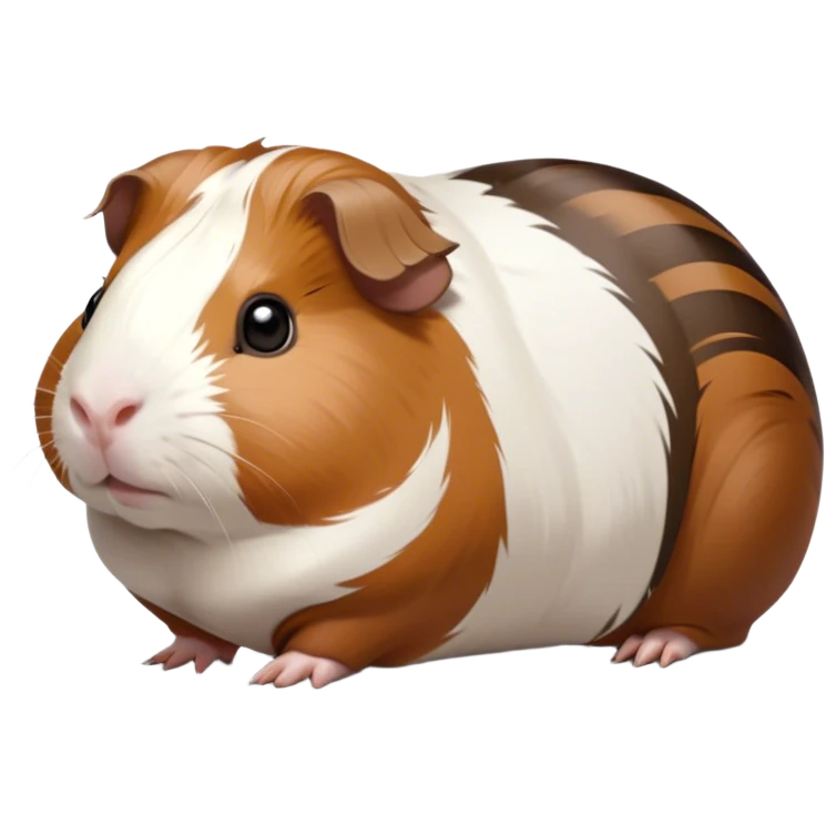 Cinematic Noble Brown and White Banded Guinea Pig Portrait Emoji, Poised and regal, with a compact, chubby build and a uniquely patterned coat of warm brown and crisp white banding, deep-set soulful dark eyes, Simplified yet sharp and sophisticated features, highly detailed, glowing with a soft, dignified glow, high shine, intelligent and charming, stylized with an air of distinctive elegance, focused and attentive, soft glowing outline, capturing the essence of a watchful and confident companion, so majestic it feels as though it could scurry out of the screen with effortless authority! emoji