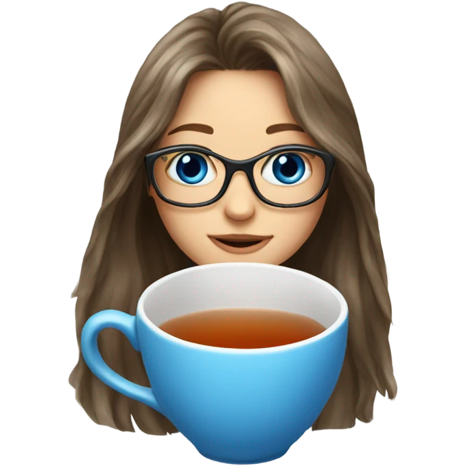 A tea cup and l long hair girl with glasses and blue eyes  emoji