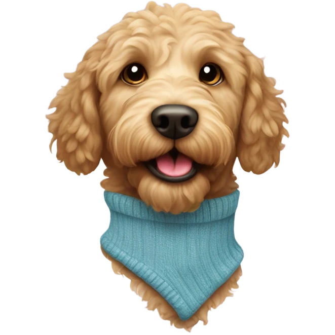 Golden labradoodle holding a sock emoji