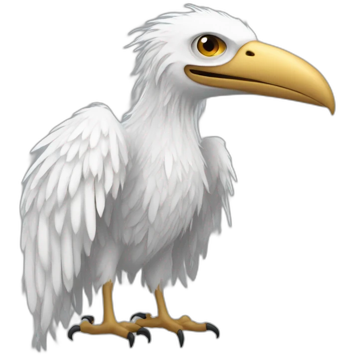 Tall slender snow tall monster with vulture face in long white feathers emoji