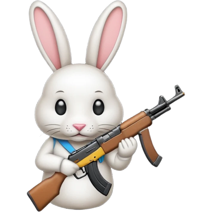 Crea un emoji de un conejo sosteniendo una  Ak47 con pasamontañas enojado emoji