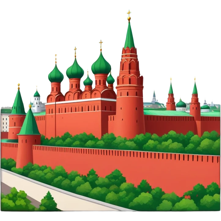 The Kremlin of Nizhny Novgorod. The color is red, the roof is green. Emoji-style images emoji