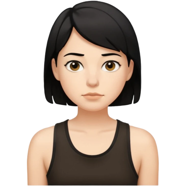 a white woman with short tomboy black hair with mole on top of her lip wearing men's black tank top emoji