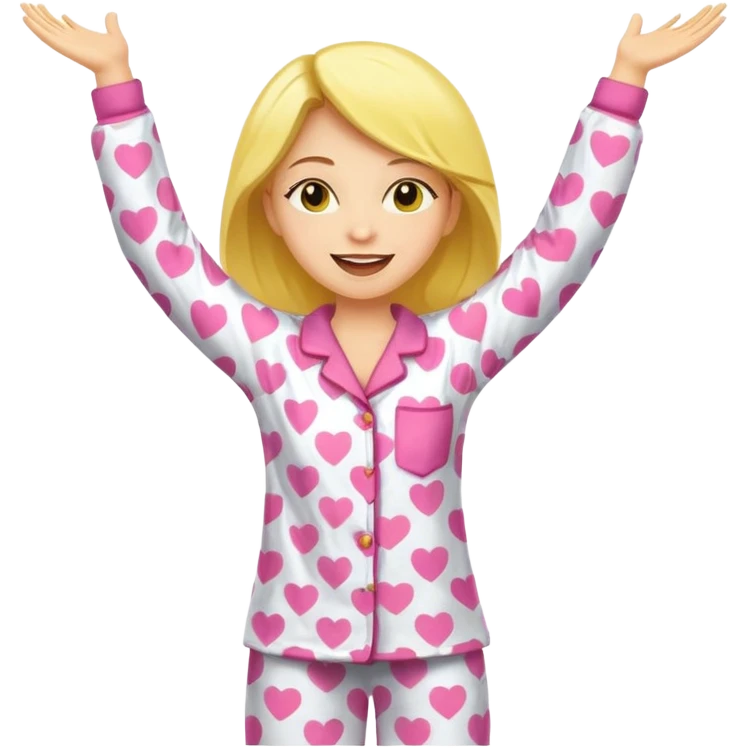 yellow-skinned woman dancing in her pajamas, arms up, joyful emoji