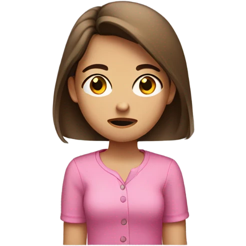 Girl with medium brown straight hair with light skin with an annoyed side eye face and  pink shirt  emoji