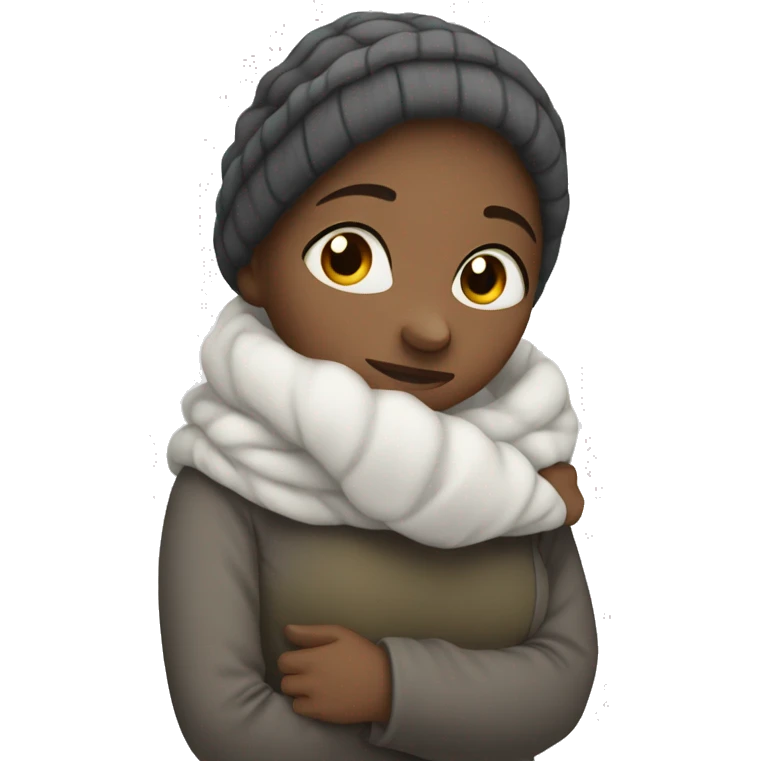 women who is very cold hugging herself to warm, with white face emoji
