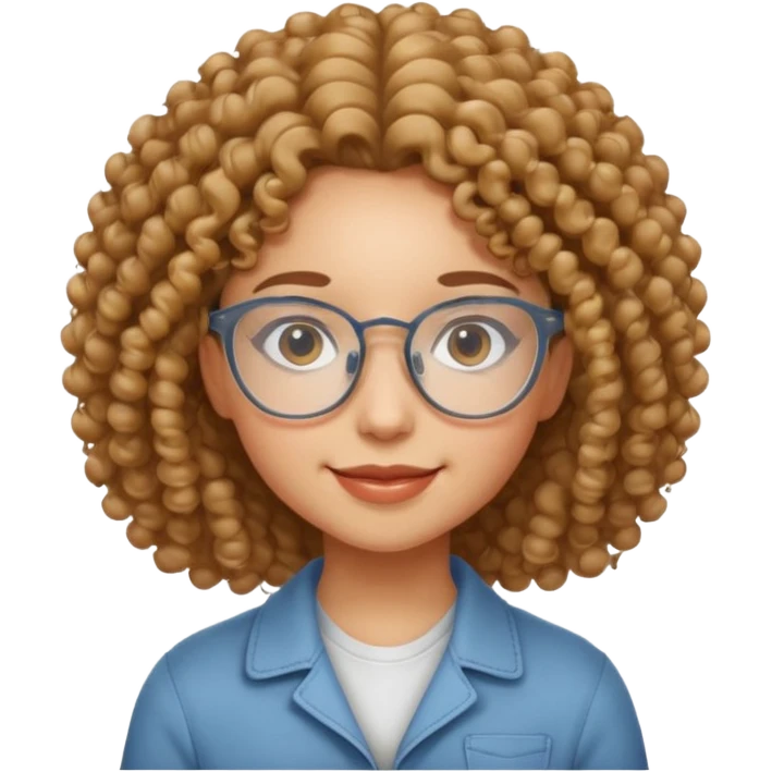 Curly-haired girl with clear glasses, a gentle smile, and a calm energy. emoji