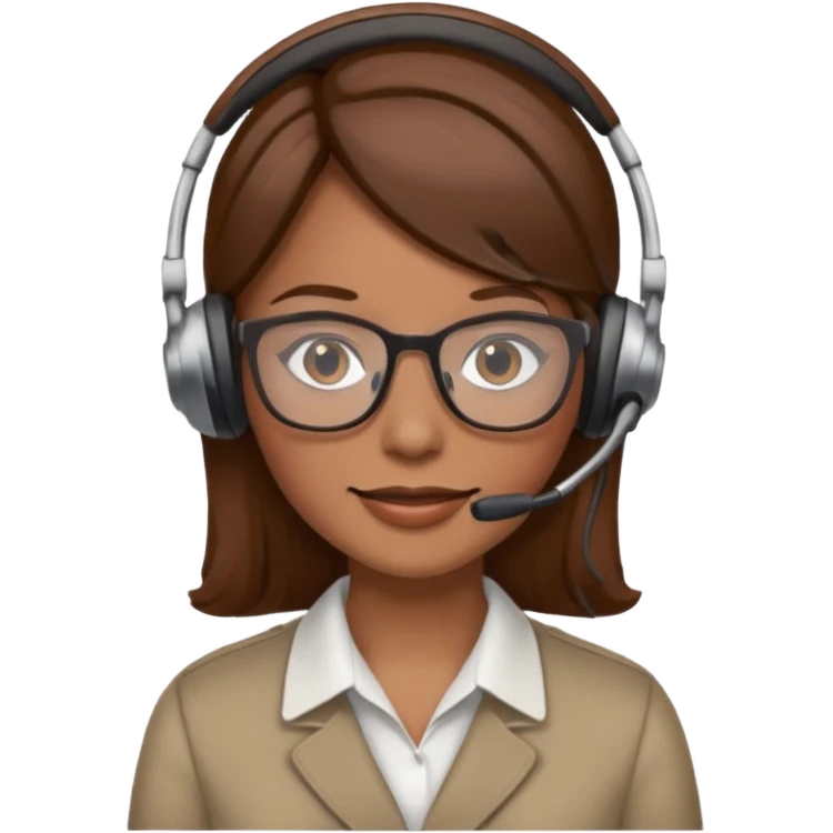 Frau, braune Haare, Brille, mit Headset für Kundenberatung emoji