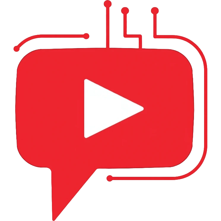 A minimalist logo for "YoutubeShort" combining YouTube play button in red (#FF0000) with a speech bubble and a simple AI brain circuit pattern. Clean lines, flat design. emoji