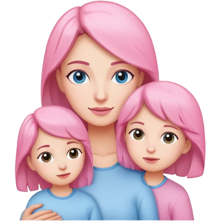 Mom and two children with light blue and pink clothes emoji