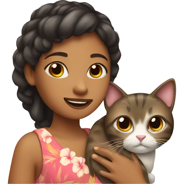 A girl in Hawaii with her cat emoji