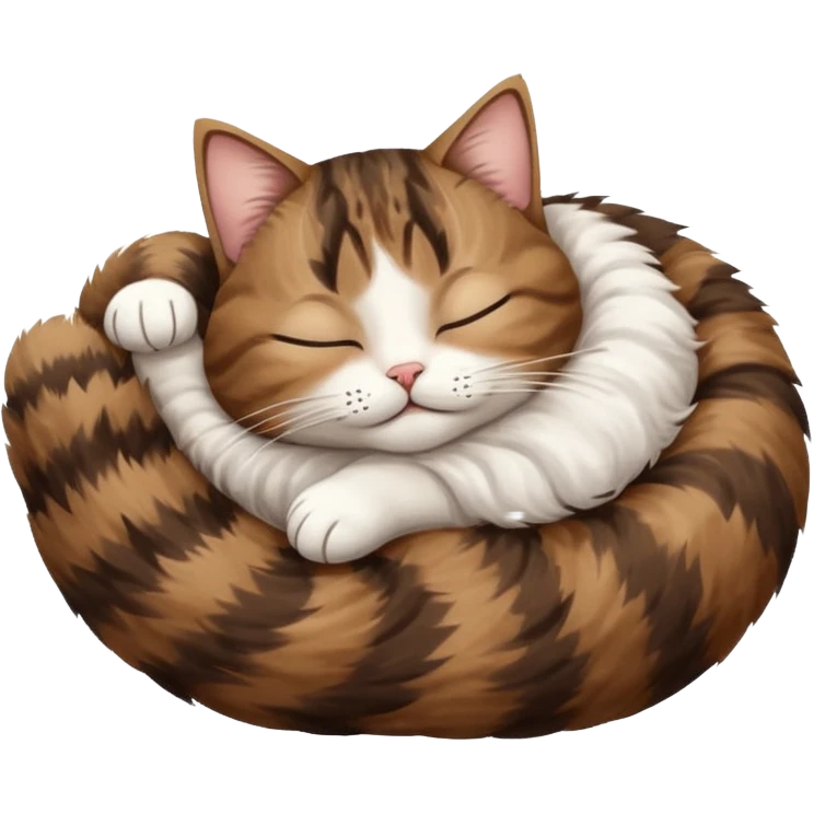 dark brown tabby and white cat in crossaint position upside down with eyes closed emoji
