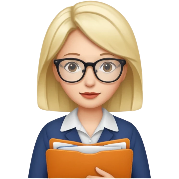 a woman with glasses and a folder in her hands like emoji