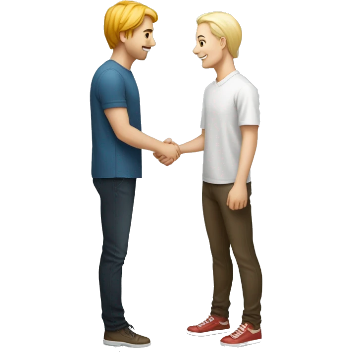an adult restaurant owner and a young blogger shake hands, both with white skin, in great detail, in full height emoji
