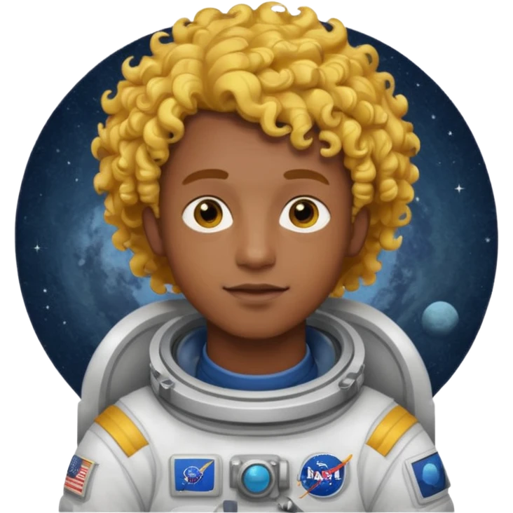 Astronauts, Young, male, dark skin, yellow curly hair emoji