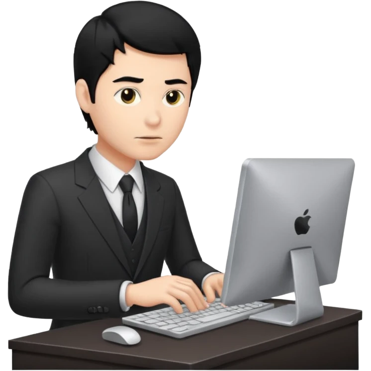 man with black hair and suit using a pc emoji