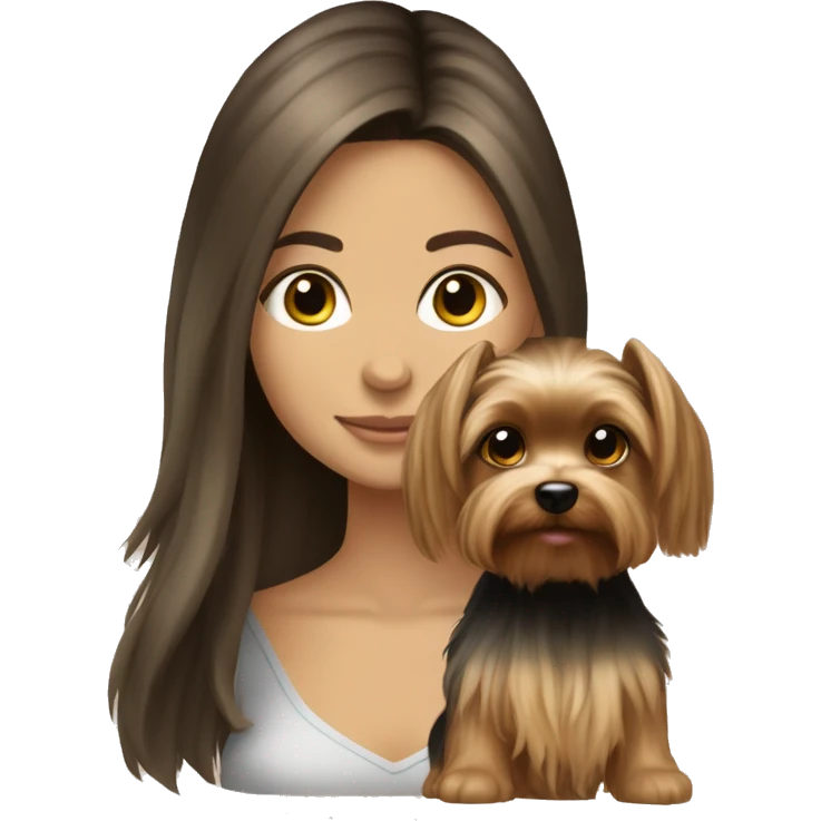 Brunette long hair light tan girl with beige yorkie puppy emoji